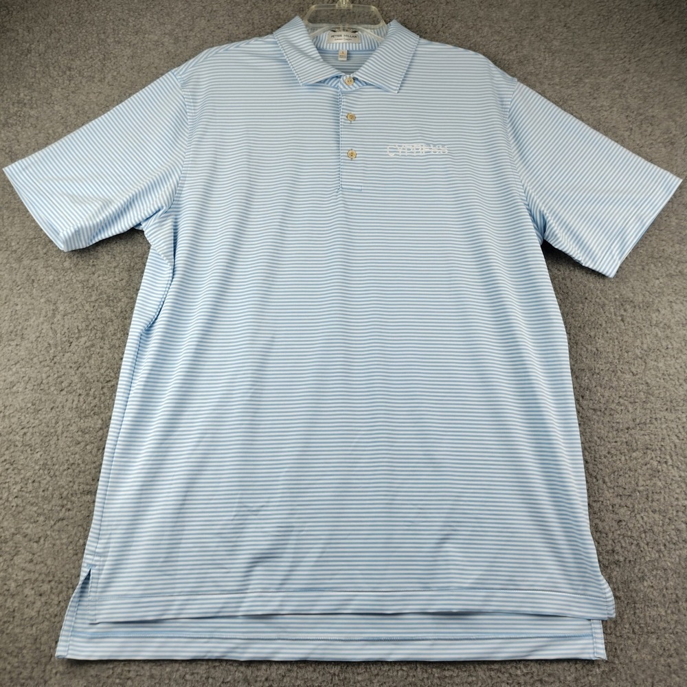 Peter Millar Summer Comfort Polo Shirt Mens Large Blue White Stripe Cypress Golf